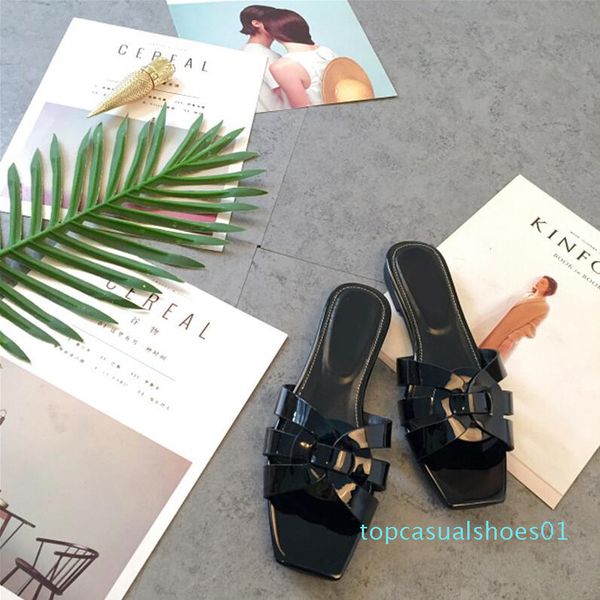 

fashion patent leather flat slippers woman cross braiding candy color summer shoes ladies casual outdoor mules shoes women t01, Black