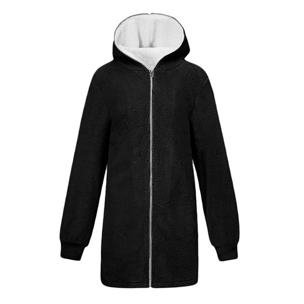 

thick wool hoodies warm coat women's jacket for autumn winter, Black;white