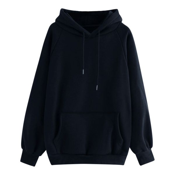 

winter hoodie women fleece casual solid color hooded pocket long sleeve pullover sweatshirt harajuku womens clothes sudadera, Black