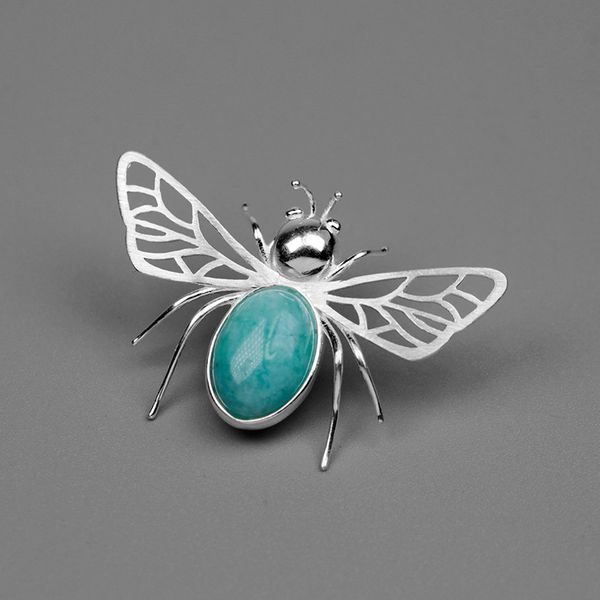 

inature 925 sterling silver blue amazonite bumble bee brooches for women insect brooch pin, Slivery;golden
