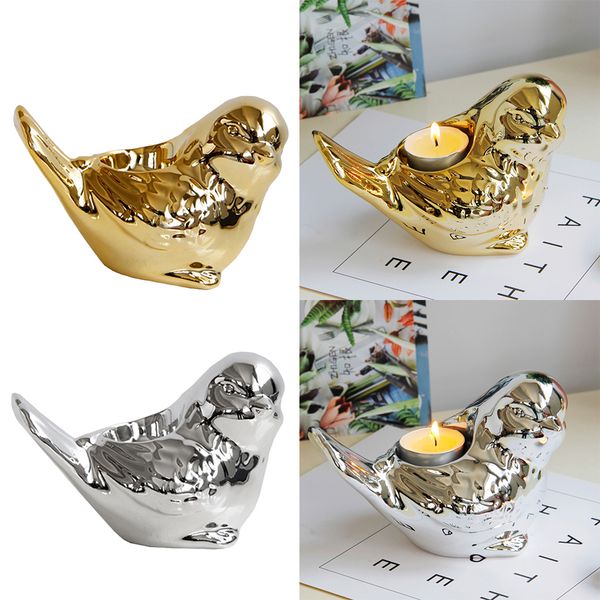 

2x candle holder modern craft home decor ceramic bird shaped statue figurine