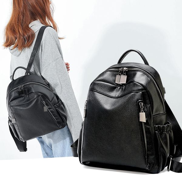 

fashion retro multifunction backpack women leather backpack lady travel bookbag for girls sac a dos