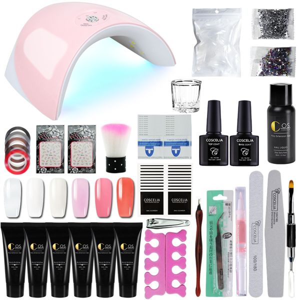 

6pcs/set jelly gel set nails kit uv gel nails art manicure tips builder extending crystal hard builder 36w uv led lamp