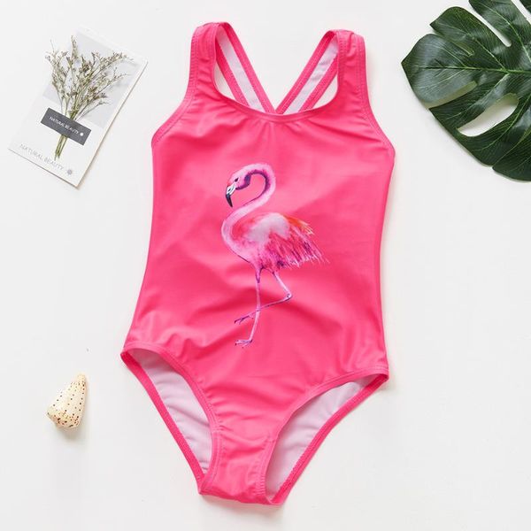 

2020 new flamingo girls swimsuit one piece printed children's swimwear 3-14years girls bathing suit one piece beachwear st146