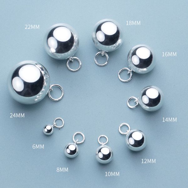 

925 sterling silver round ball bell charms(no ringing) 5-24mm glossy ornament pendants diy gift necklace jewelry making findings, Bronze;silver