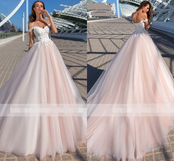 2020 Abiti da sposa Berta Perle di perline Pizzo con spalle scoperte Corsetto Indietro Vita impero Principessa Ricevimento Abito da sposa Abiti da sposa Lungo