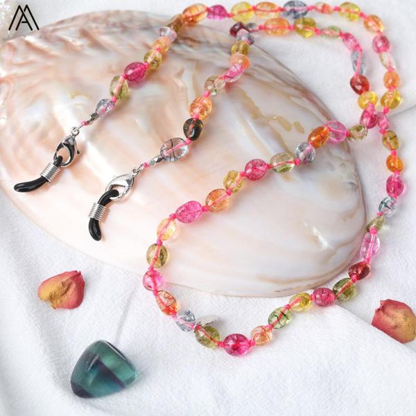 

rainbow natural cracked quartz chip beads eyeglass chains holder necklace fashion women crystal beads sunglass jewelry findings, Silver