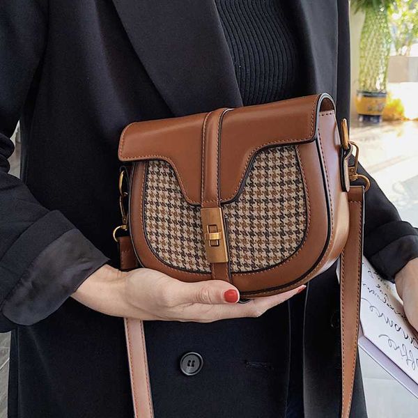 

women's mini bag fashion fraternity messenger bag plaid retro saddle