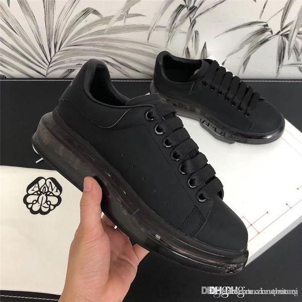 

1alexandermcqueeen1 alexander fashi mcque leather platform all black transparent bottom runway snekaers shoes with original box, Blue;gray