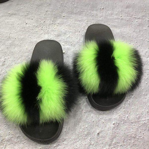 

fur slides fox fur slider slippers furry slides fox fur, Black