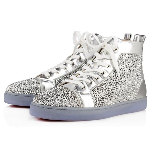 

original box]france luxury red bottom sneaker party birthday shoes veau velours louflat women strass men's flat scintillating crystals, Black