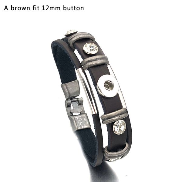

new punk 026 interchangeable really genuine leather retro bracelet 12mm snap button bangle charm jewelry for women men gift, Black