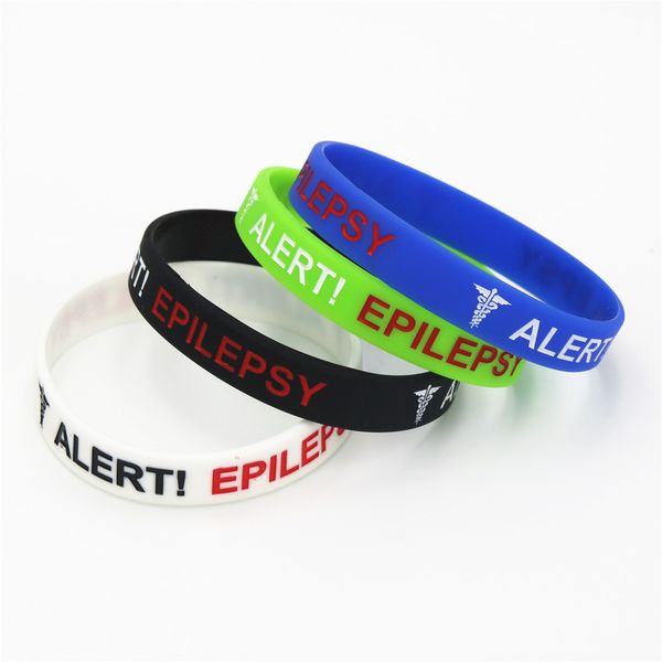 

4pcs epilepsy bracelets medical alert epilepsy silicone wristband black white green blue armband nurse bangles jewelry sh135, Golden;silver