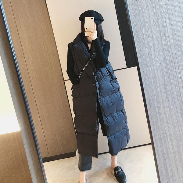 

black down cotton vest women casual sleeveless jacket warm thicken waistcoat vest female loose oversize pockets women q2045, Black;white