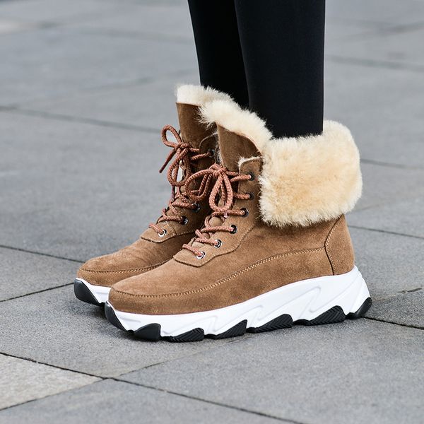 

ins women ankle boots genuine leather 22-24.5cm russia winter boots snow women cow suede+wool shoes woman fur one, Black