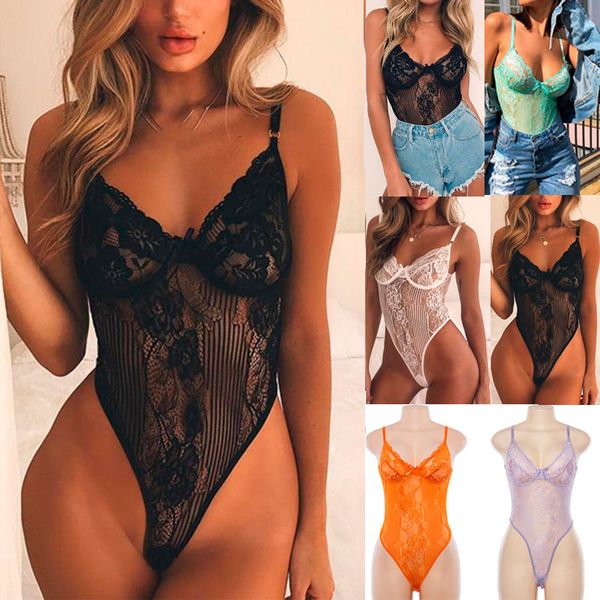 

2019 women hollow out jumpsuit sleeveless v neck lace slim fit leotard rompers for summer cgu 88, Black;white