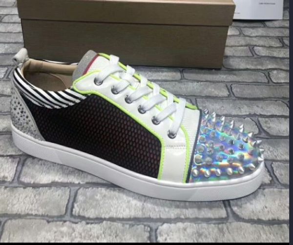 

designer studded spikes flats shoes red bottoms shoes mens womens party genuine leather sneakers size 36-46 with box bag, Black