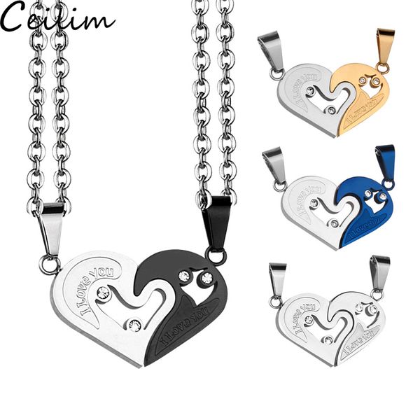 

2 pcs/set love heart pendant necklace for women men romantic valentine's day gold pendant necklace broken heart jewelry gifts, Silver