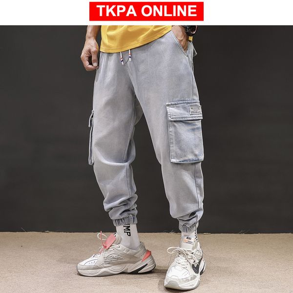 

men streetwear blue jeans pants 2020 mens washed pants harem fashion denim korean fashion cargo jeans 5xl