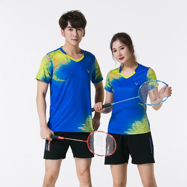 

adsmoney personality pattern couples badminton wear short-sleeved quick-drying table tennis uniforms fitness t-shirt, White;yellow