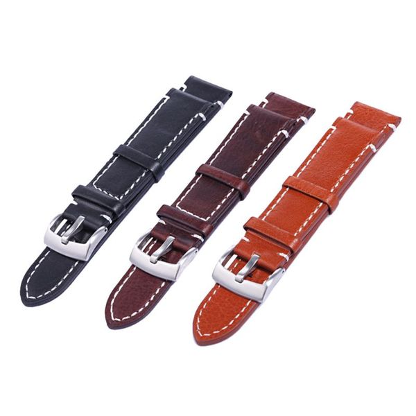 

2019 new fashion 18 20 22mm men stainless steel buckle watch strap genuine leather band length 12.5 cm, Black;brown