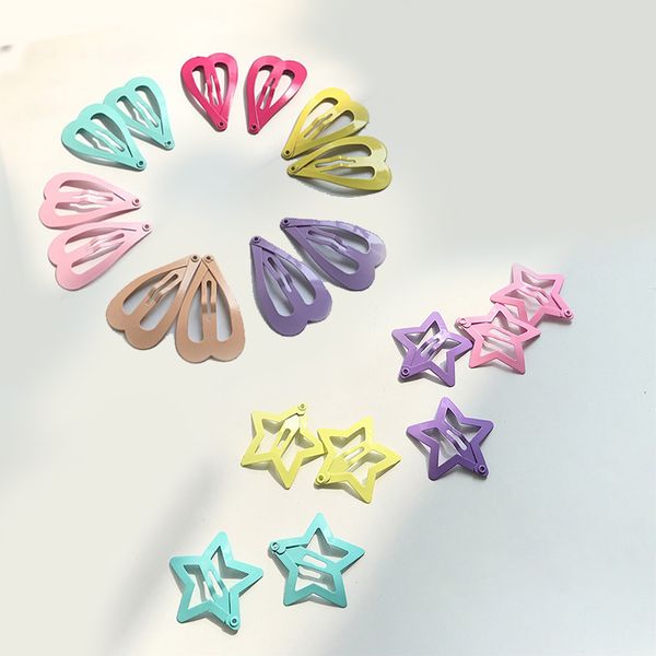 

1 pair cute lovely colorful hairclip five-pointed star love heart hairpin korean style women girl bangs clip hair accessories, Golden;white