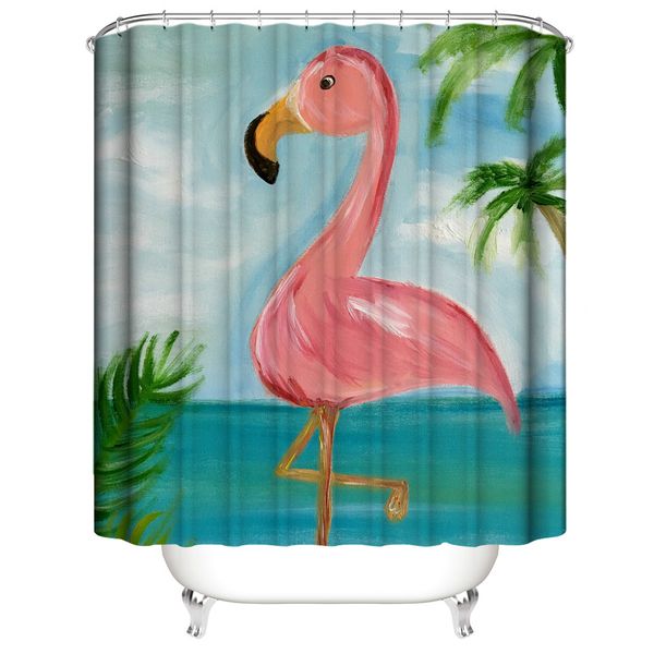 2019 Customized Waterproof Flamingo Flying Birds Flowers Shower