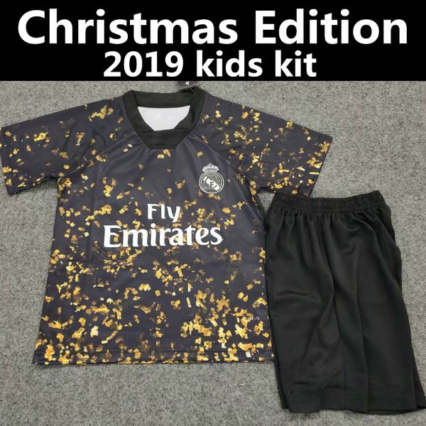 

2019 christmas special edition kids kit equipaciÃ³n del real madrid 2019/20 niÃ±os camiseta football uniform rm boy girl hazard child 19 20, Black