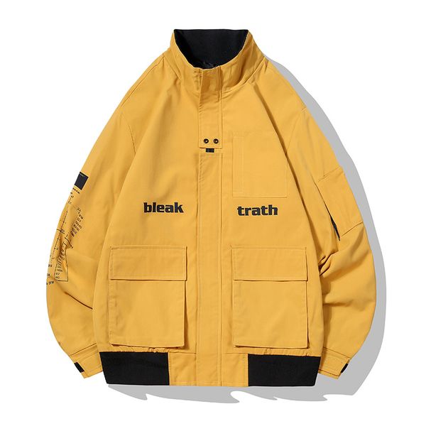 

men's jackets zhijing contrasting color round neck jacket zipper printing fashion tooling wind large casual clothing, Black;brown