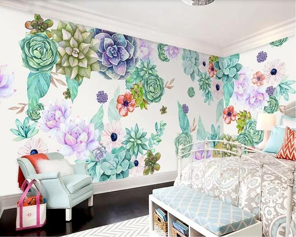 

3d room wallpaper custom p mural watercolor flower succulents korean background wall paper mural wall art canvas wallpaper for walls 3 d