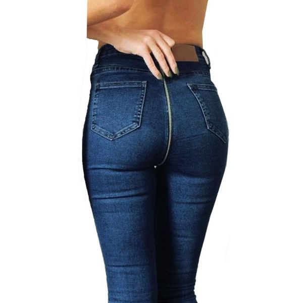 

fashion women pants unique back zipper pencil stretch denim skinny jeans for women pants high waist trousers super quality, Black;white