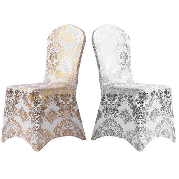

gold silver colour print chair cover pattern lycra chair cover for wedding party decoration price spandex fit all chairs