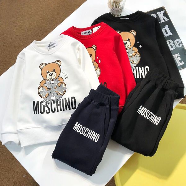 

Spring autumn children boy gir l clothing cotton long leeve letter et kid clothe track uit baby t hirt pant 2 pc uit, White