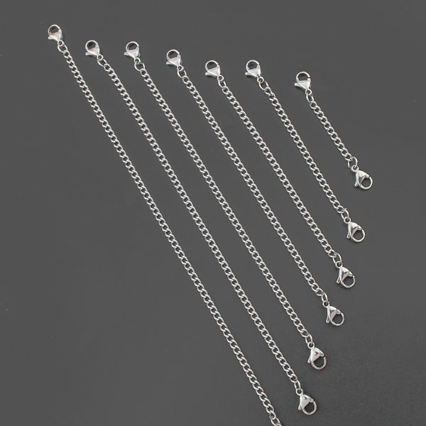 

10pcs stainless steel extender chains with lobster clasps silver color necklace bracelet extension chain for jewelry accessories, Blue;slivery
