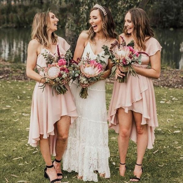 Chiffon Pale Pink Bridesmaid Dresses For Country Wedding Party