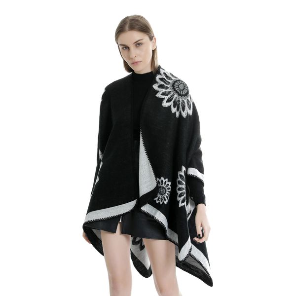 

2019 cross-border new fashion european style flower pattern warm cashmere shawl fashion wild, Blue;gray