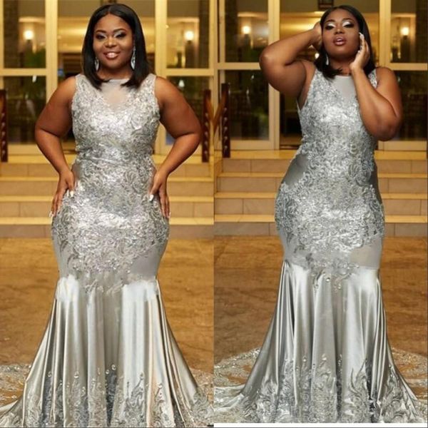 

Gorgeous African Plus Size Prom Dresses 2019 Mermaid Sleeveless Lace Appliques Zipper Back Formal Evening Gowns Black Girl Party Gowns