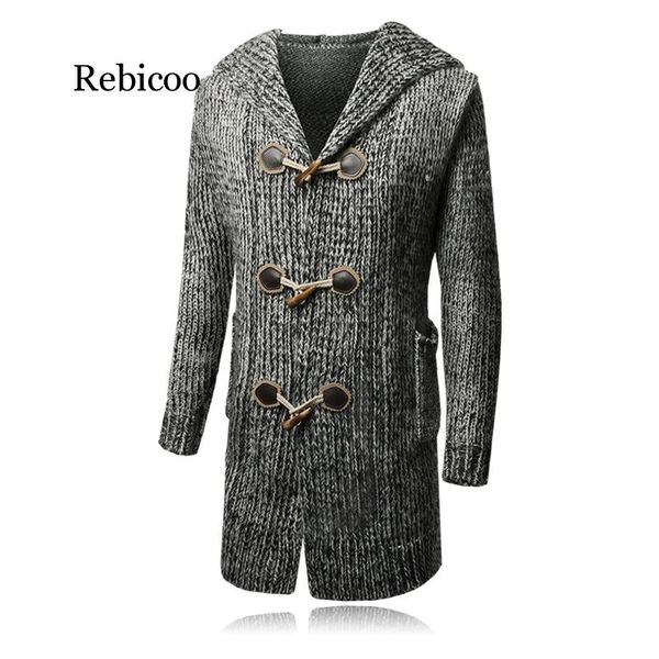 

medium style thick men winter cardigan sweater hooded horn button big boys sweaters winter plus size men knit wear, White;black