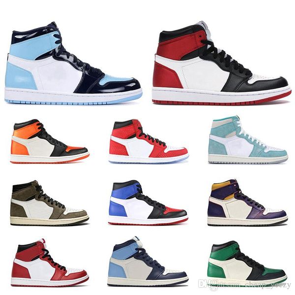 

new 1s 1 high og men basketball shoes satin black toe unc mocha shattered backboard fearless court purple mens athletic sports sneakers