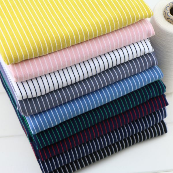 

it breathable cotton lycra stretch yarn dyed pinstripe stripe t-shirt knit fabric, Black;white