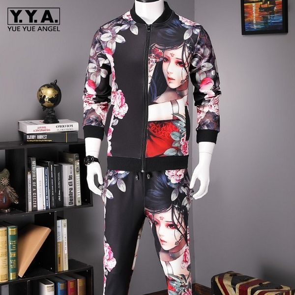 

high street mens casual sports 3pcs outfits long sleeve o-neck sweatshirts drawstring waist full length pants plus size -5xl, Gray