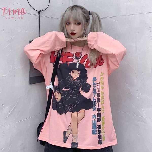 

harajuku tshirt streetwear аниме t shirt женщины прохладный мультфильм печати hip hop streetwear смешные печать повседневный pink негабаритн, White