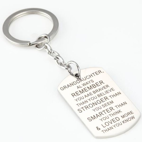 

engraved square key chain 'you are braver than you believe stronger than you seem 'inspirational graduation gifts key ring, Silver