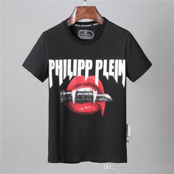 

phillip plain19ss men t-shirt new arrival designer boutique t-shirt lipstick lips letter print tshirt summer comfortable casual tshirts, White;black