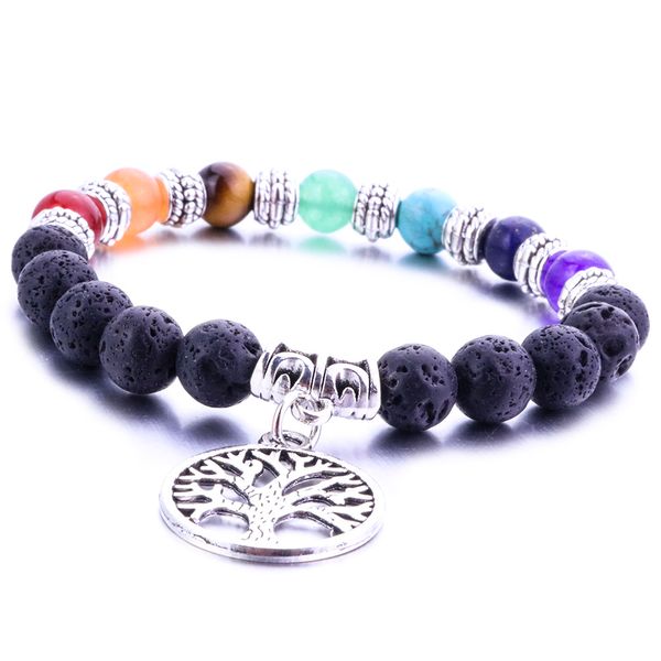 8MM 7 Chakra Lava Stein Perlen Baum des Lebens Armband Diy Aromatherapie Ätherisches Öl Diffusor Armband Für Frauen Männer schmuck