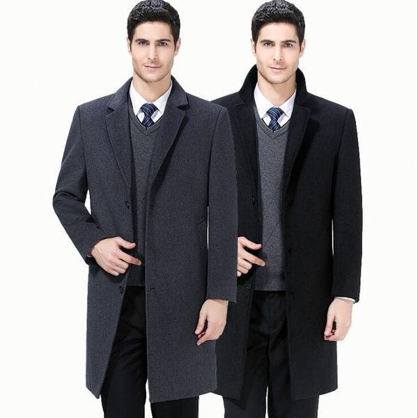 

autumn and winter new woolen mid long business handsome men's formal casual nizi black and gray 2color good quality windbreaker coat