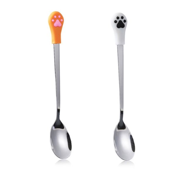 

2 pcs stainless steel cute claw coffee spoons fruit fork dessert spoon candy teaspoon cat drink tableware kitchen supplies large other kitch