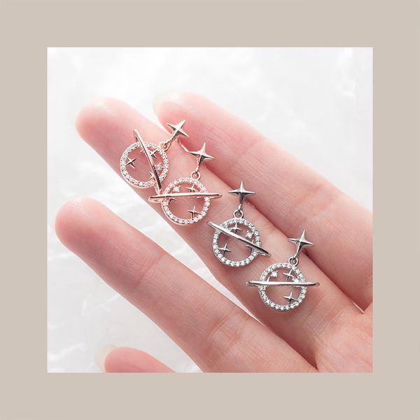 

colusiwi galaxy planet stud earrings for women dazzling clear cz wedding earring studs 925 silver statement fashion jewelry, Golden;silver