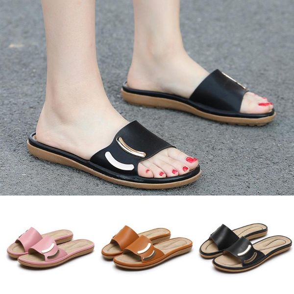 

women slippers slides outdoor ladies flats pu leather comfy chic soft casual elegant summer woman fashion shoes 2020 new, Black