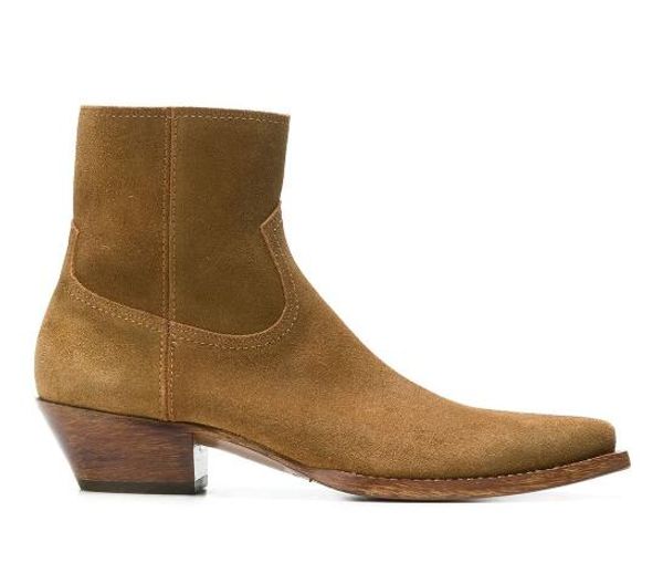 

man france paris fashion lukas 40 ankle boots nut brown calf leather suede slp western-inspired concealed side zip boots shoes, Black